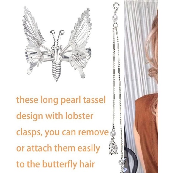 🆕 1Pc Metallic Silver Butterfly Hairpin With Fringe - Picture 6 of 7